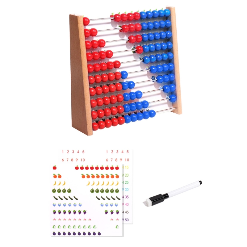 Abacus Counting Bead - عداد خشبي مع خرزات حمراء وزرقاء،